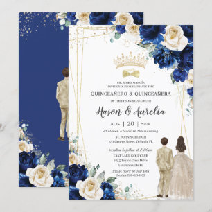 Royal Blue Champagne Twillingars Boy Quinceañera Inbjudningar