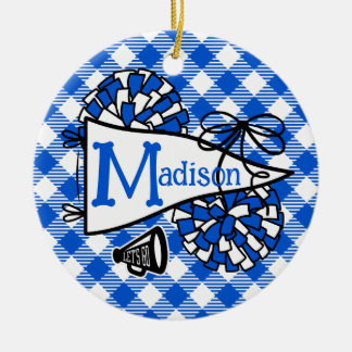 Royal Blue Cheer Pennant Gingham Personlig Julgransprydnad Keramik