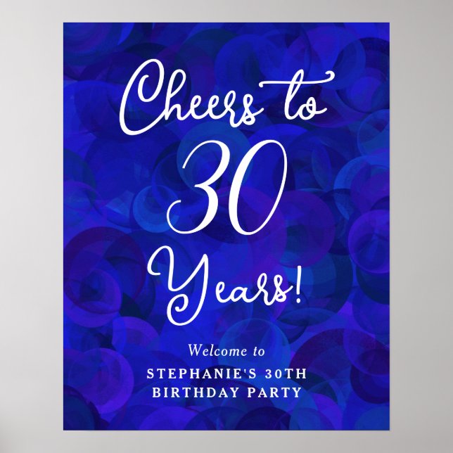 Royal Blue Cheers till 30 år 30års födelsedag Poster (Framsidan)