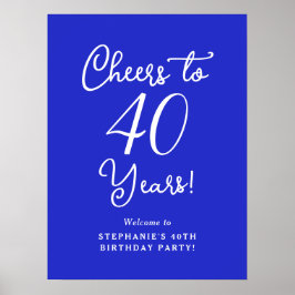 Royal Blue Cheers till 40 års födelsedag Välkomna Poster