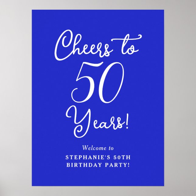 Royal Blue Cheers till 50 års födelsedag Välkomna Poster (Framsidan)