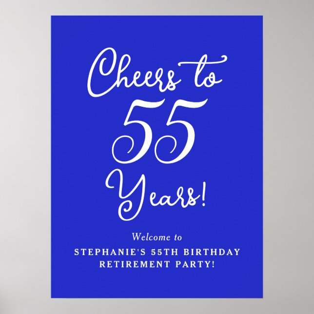 Royal Blue Cheers till 55 år Pension Party Poster (Framsidan)