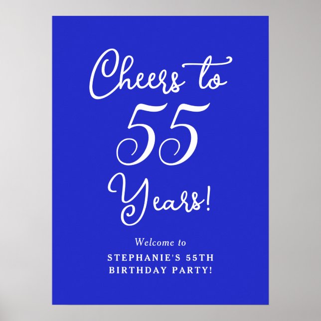 Royal Blue Cheers till 55 års födelsedag Välkomna Poster (Framsidan)