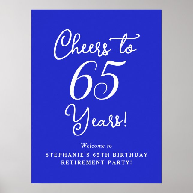 Royal Blue Cheers till 65 år Pension Party Poster (Framsidan)