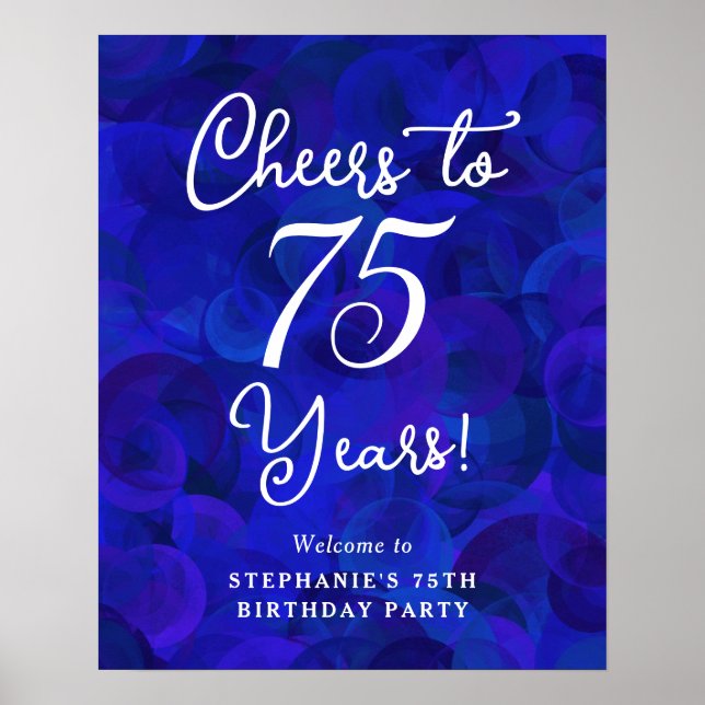 Royal Blue Cheers till 75 års Födelsedagsfest Poster (Framsidan)
