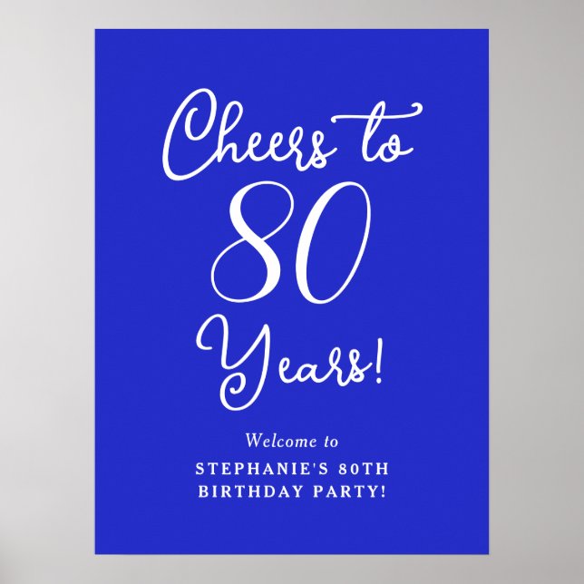 Royal Blue Cheers till 80 års födelsedag Välkomna Poster (Framsidan)
