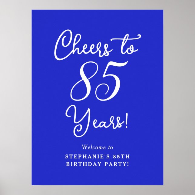 Royal Blue Cheers till 85 års födelsedag Välkomna Poster (Framsidan)