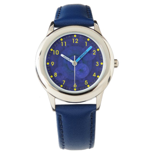 Royal Blue Circular Fractal Kids' Watch Armbandsur (Framsida)