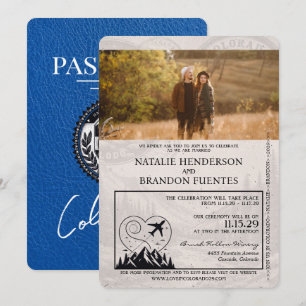 Royal Blue Colorado Passport Bröllop Inbjudningar