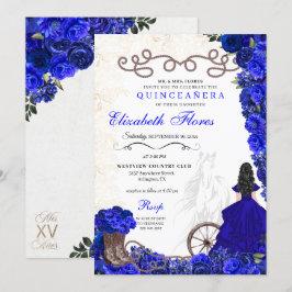 Royal Blue Cowgirl Ranchero Western Quinceanera Inbjudningar