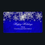 Royal Blue Crystal Pearl Snowflake Glad helg Fraktsedel<br><div class="desc">Glad helg. Jul Julafton Julfest. Royal Blue Damask Crystal Pearl Snowflake Silver Winter. Winter Wonderland Winter Address Label. Elegant kristallsnöflingdesign. Observera all platt bilder!</div>
