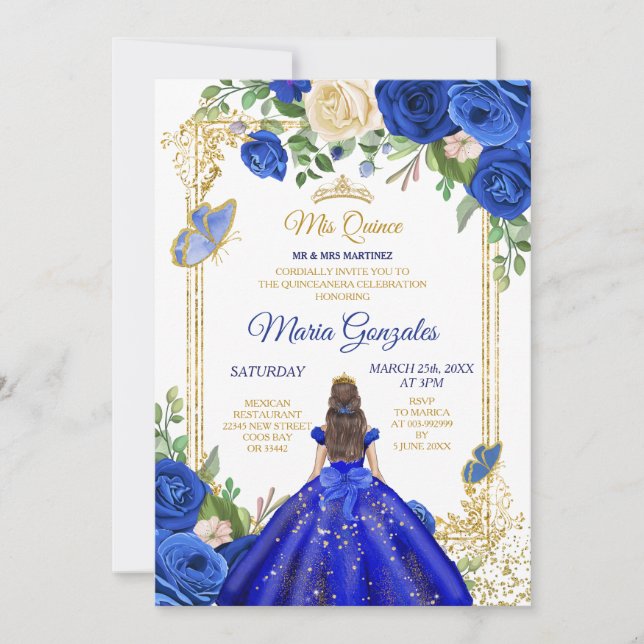 Royal Blue Dacks Quinceanera 15:e födelsedagen Inbjudningar (Framsida)