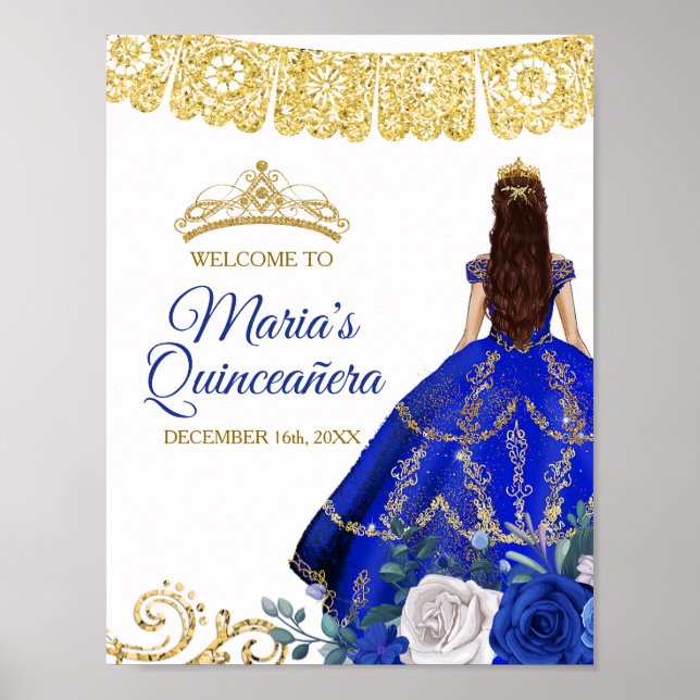 Royal Blue Dacks Quinceañera Krona Birthday Poster (Framsidan)