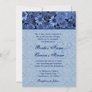 Royal Blue Daisy Damask Wedding Inbjudningar