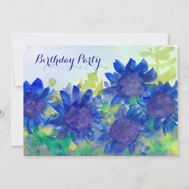 Royal Blue Daisy Flowers 80:e Födelsedagsfesten Inbjudningar (Framsida)