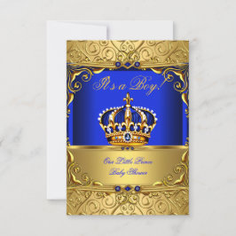 Royal Blue Damask Guld Krona Baby Shower Boy SMALL Inbjudningar