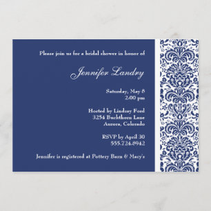 Royal Blue Damask Inbjudningskort för möhippan