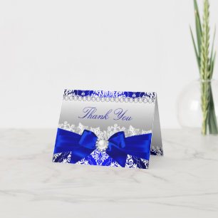 Royal Blue Damask & Pärlbåge Tacksamhetskort Tack Kort