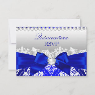 Royal Blue Damask & Pearl Bow Quinceanera-svar OSA Kort