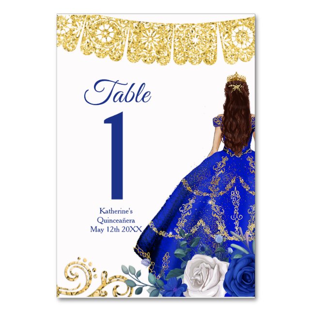 Royal Blue Ddress Quinceañera Krona Bordsnummer (Framsidan)