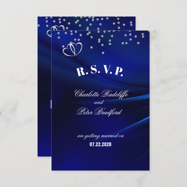 Royal Blue Diamanter & Hjärtan Bröllop RSVP-kort OSA Kort (Fram/baksida)