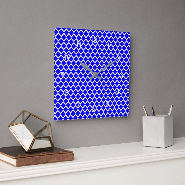 Royal Blue Diamond Mönster Fyrkantig Klocka (Kontor)