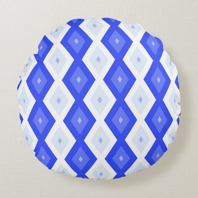 Royal blue diamond pattern rund kudde (Framsidan)