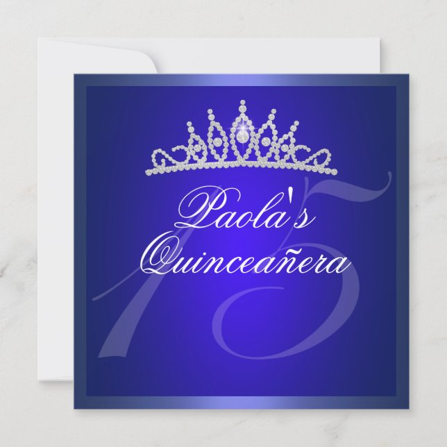 Royal Blue Diamond Quinceañera Tiara Inbjudan (Framsida)
