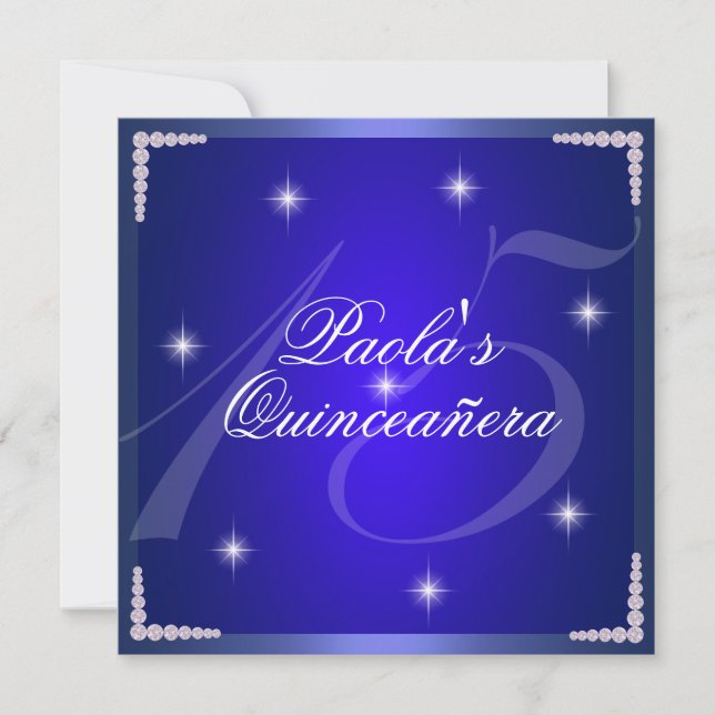 Royal Blue Diamond Sparkles Quinceañera-inbjudan Inbjudningar (Framsida)