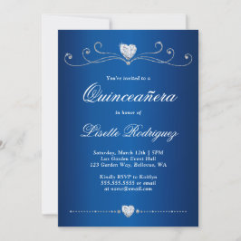 Royal Blue Diamond Swirl Elegant Quinceanera Inbjudningar