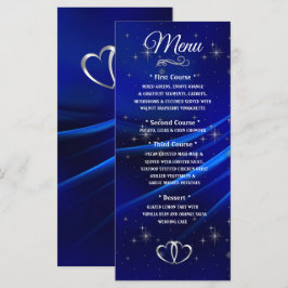 Royal Blue Diamonds and Hearts Bröllop Menu Meny