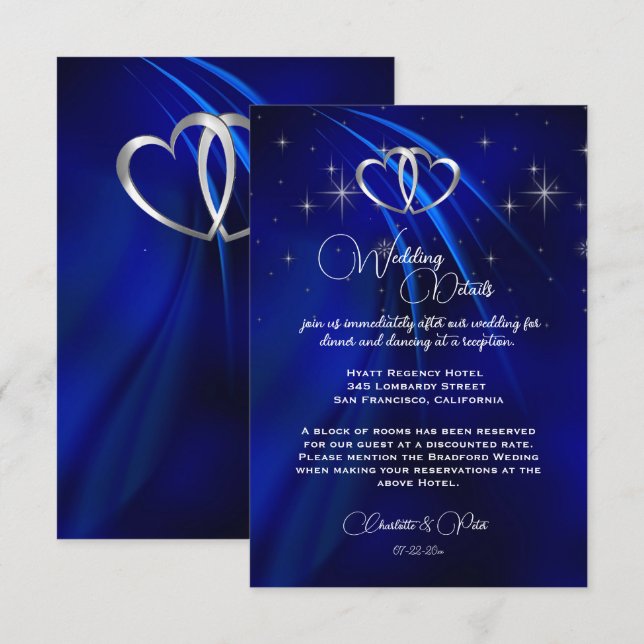 Royal Blue, Diamonds & Hearts Bröllop Tilläggskort (Fram/baksida)