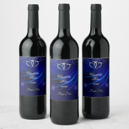 Royal Blue Diamonds/Hearts Bröllop Vin-etikett Vinflaska Etikett