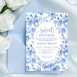 Royal Blue Digital Floral 16th Birthday Invite Inbjudningar