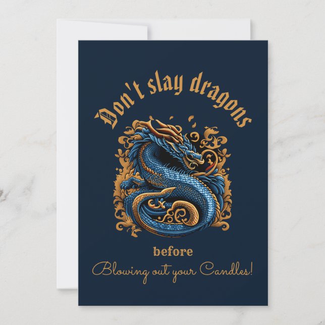 Royal Blue Dragon Birthday Card Inbjudningar (Framsida)