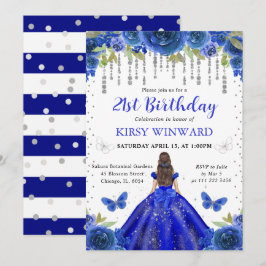 Royal Blue Dress Brunette Hairprincess Birthday Inbjudningar