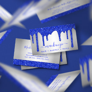 Royal Blue Dripping Glitter Silver Metallic Visitkort