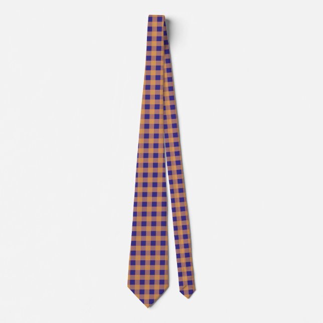 Royal Blue, Dusty Ro och Tan Gingham Mönster Slips (Framsida)