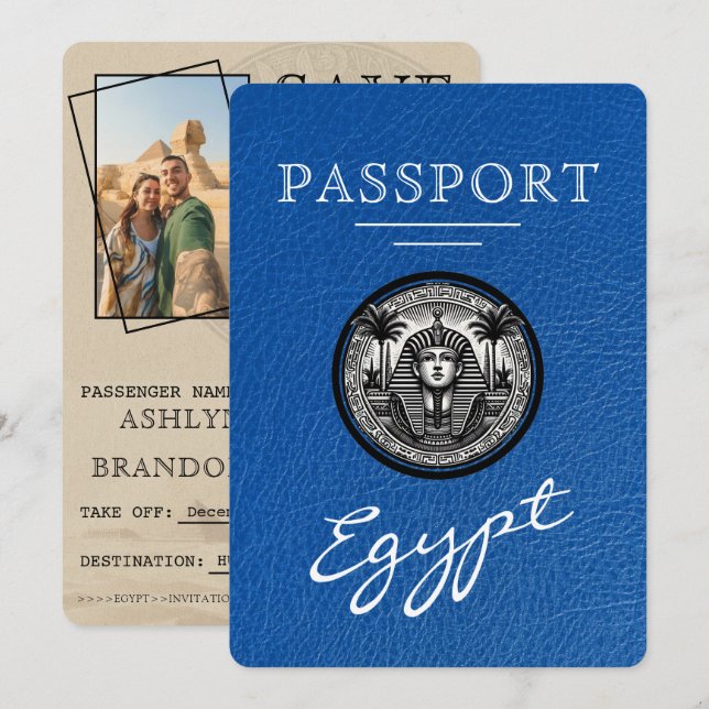 Royal Blue Egypt Passport Bröllop Spara Datum Datumet (Fram/baksida)