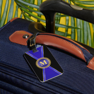 Royal Blue Elegance Monogram Bagagebricka
