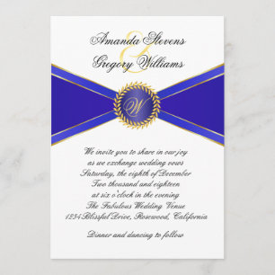 Royal Blue Elegance Monogram Bröllop Inbjudningar