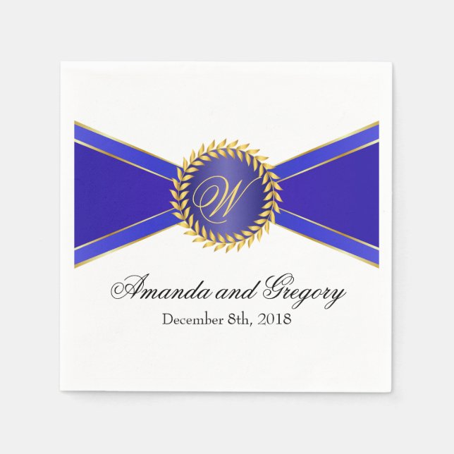 Royal Blue Elegance Monogram Pappersservett (Framsidan)