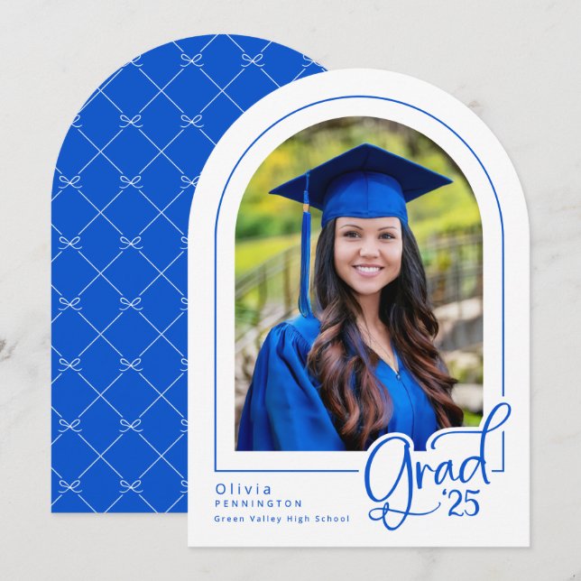 Royal Blue Elegant Photo 2025 Grad-meddelande Inbjudningar (Fram/baksida)