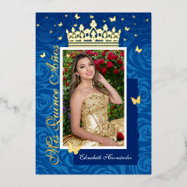 Royal Blue Elegant Photo Quinceañera Guld