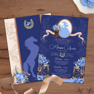 Royal Blue Elegant Rustic Western Quinceanera Inbjudningar
