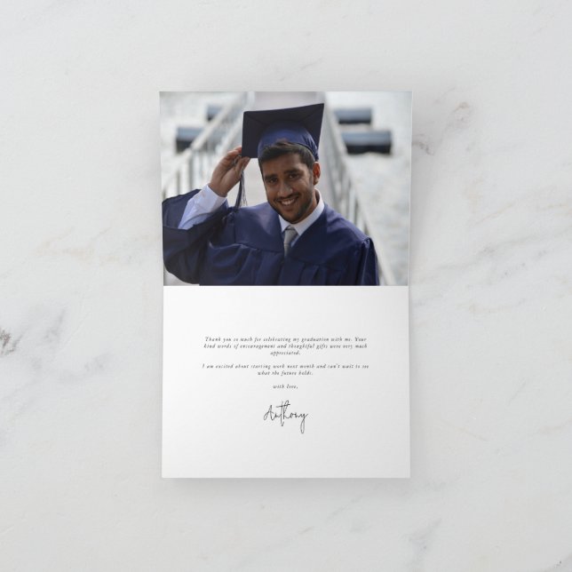 Royal Blue Elegant Script Photo+Message Studenten Tack Kort (Inuti)