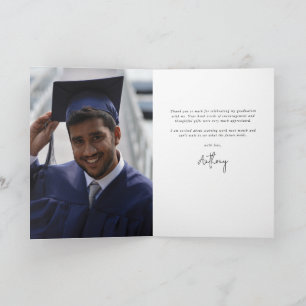 Royal Blue Elegant Script Photo+Message Studenten Tack Kort