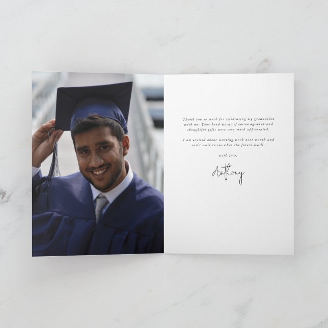 Royal Blue Elegant Script Photo+Message Studenten Tack Kort (Inuti)