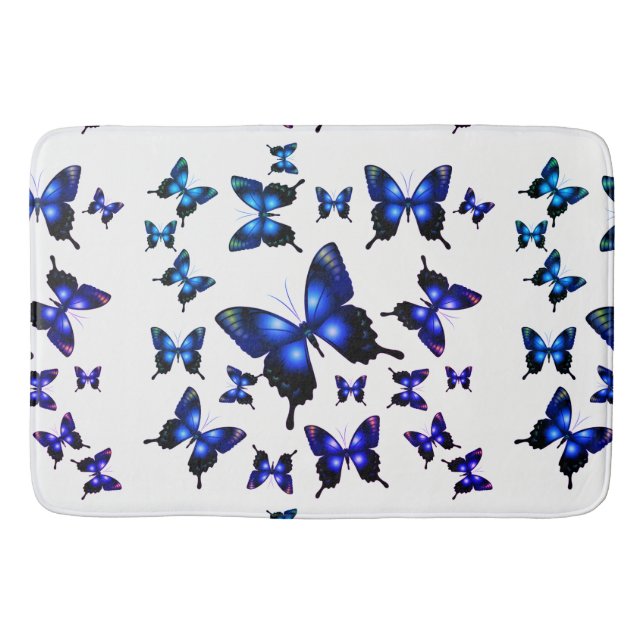 Royal Blue Elegant Whimsique Butterflies Badrumsmatta (Framsidan)