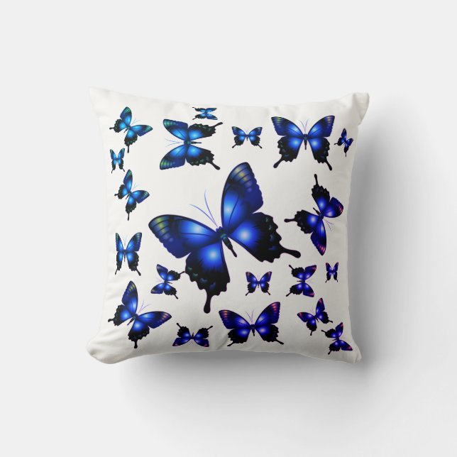 Royal Blue Elegant Whimsique Butterflies Kudde (Framsida)